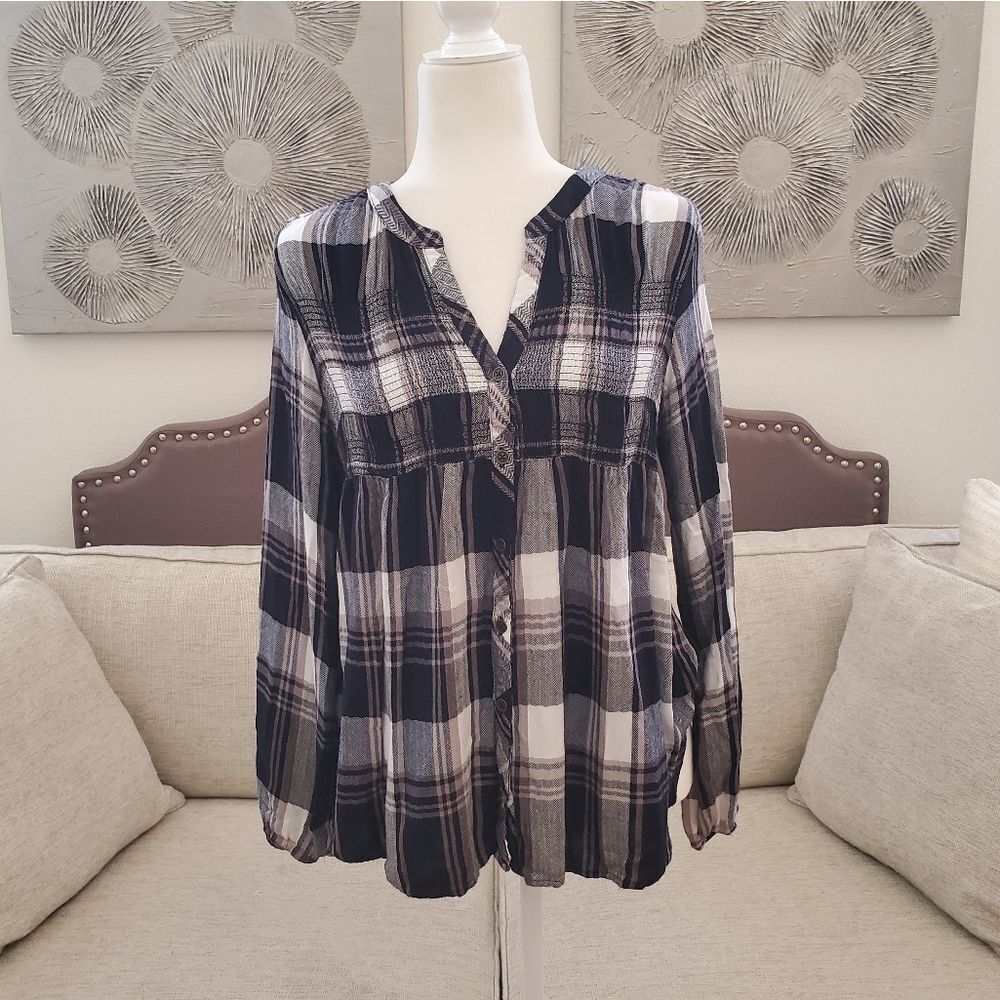 Knox Rose Plaid Relaxed Fit Button Down Shirt Sz Med
